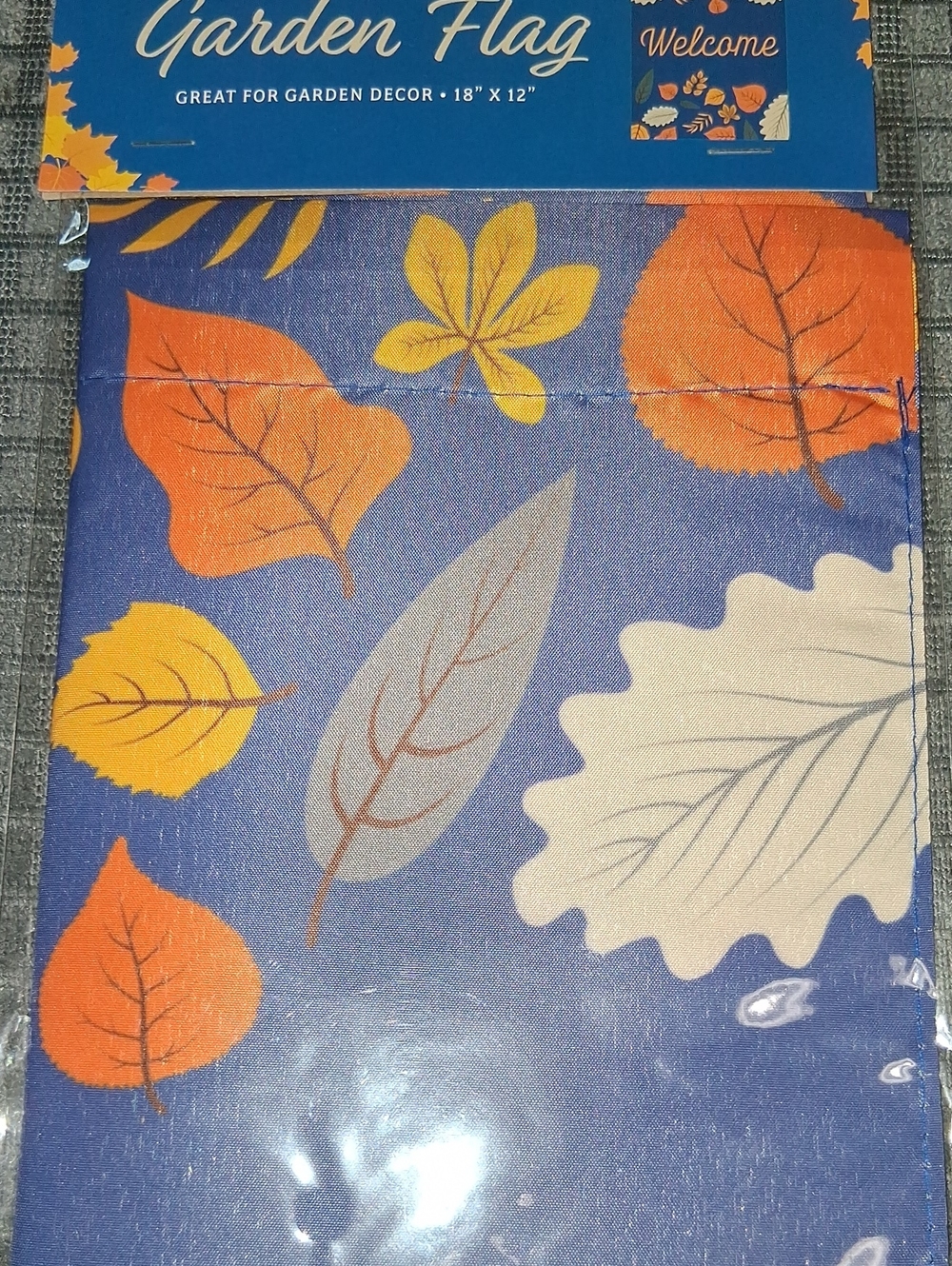 Autumn Leaves Garden Flag in Blue and Orange NWT